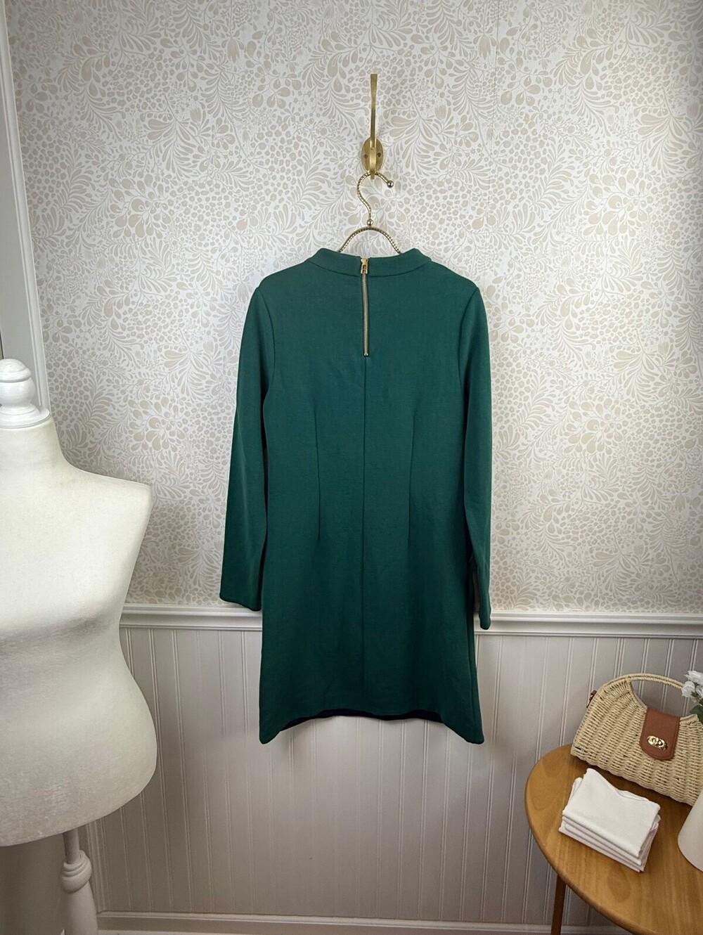 BODEN Green Ribbed Mock Mia Long Sleeve Pocket Sheath Ottoman Dress - Size - 8 - Picture 3 of 7
